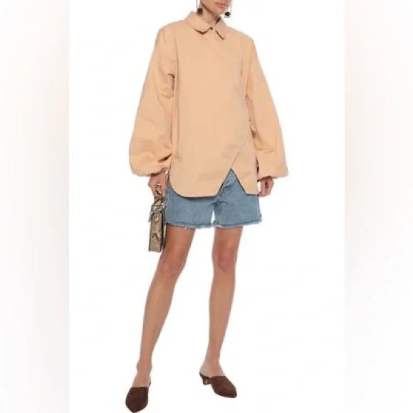 GANNI NWT Hewson Cotton-blend Twill Wrap Top - Picture 1 of 10